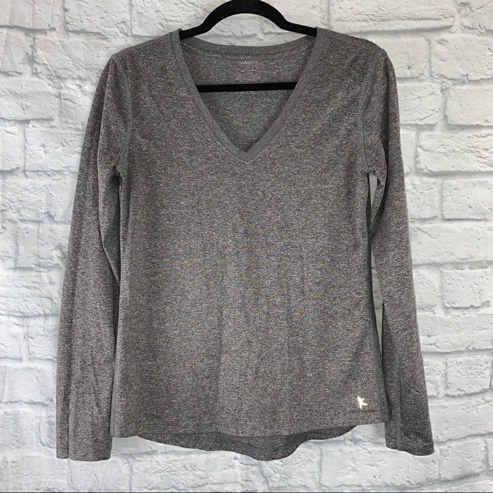 Danskin dri more Longsleeve v-neck top grey women size small